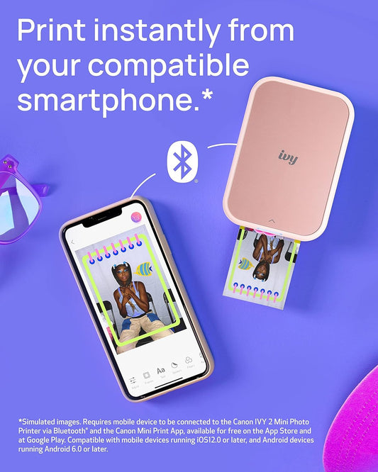 Canon Ivy 2™ Mini Photo Printer – Bluetooth, Pocket-Sized, Instant Prints