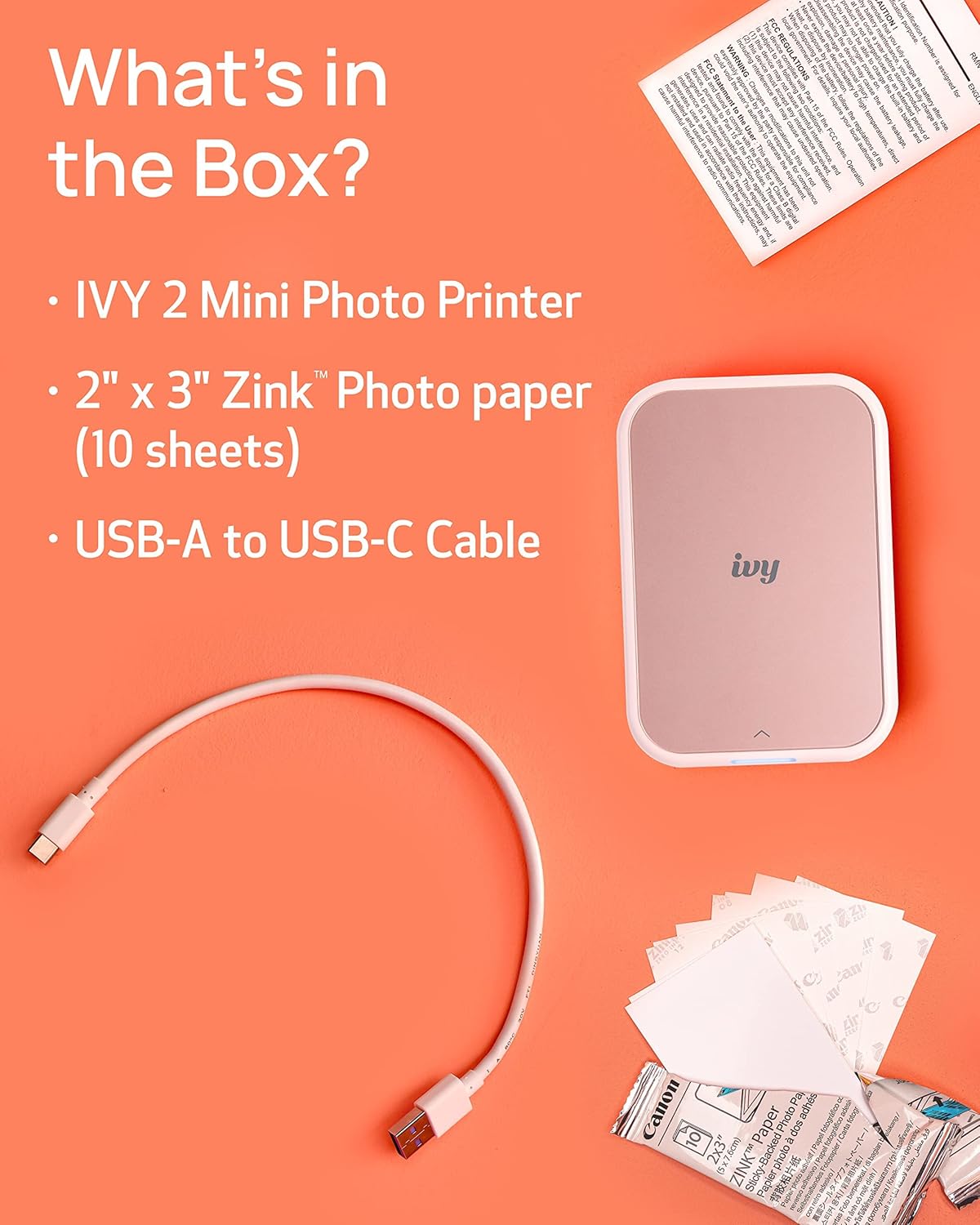 Canon Ivy 2™ Mini Photo Printer – Bluetooth, Pocket-Sized, Instant Prints